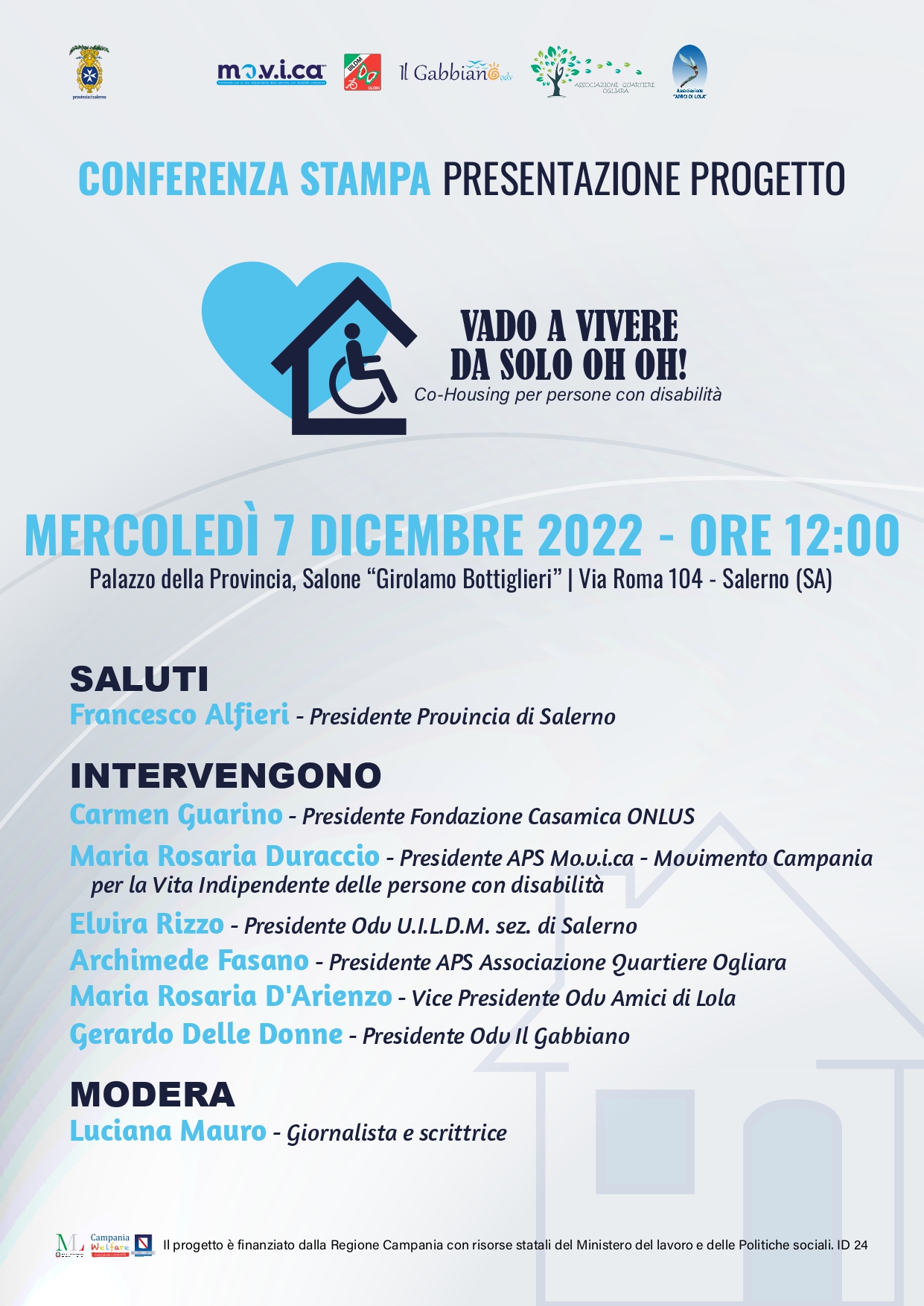 Salerno: progetto “Vado a vivere da solo oh oh!”, conferenza stampa