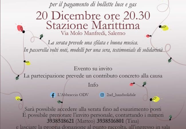 Salerno: L’Abbraccio, serata di beneficenza Smart Christmas Lights per Natale sostenibile e solidale