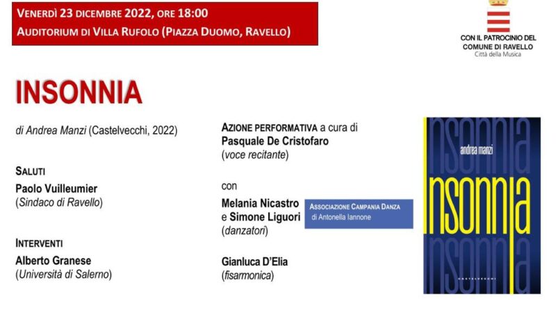 Ravello: presentazione libro “Insonnia” di Andrea Manzi