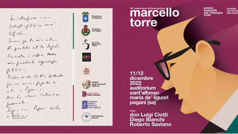Pagani: Libera, Premio Nazionale per Impegno Civile Marcello Torre