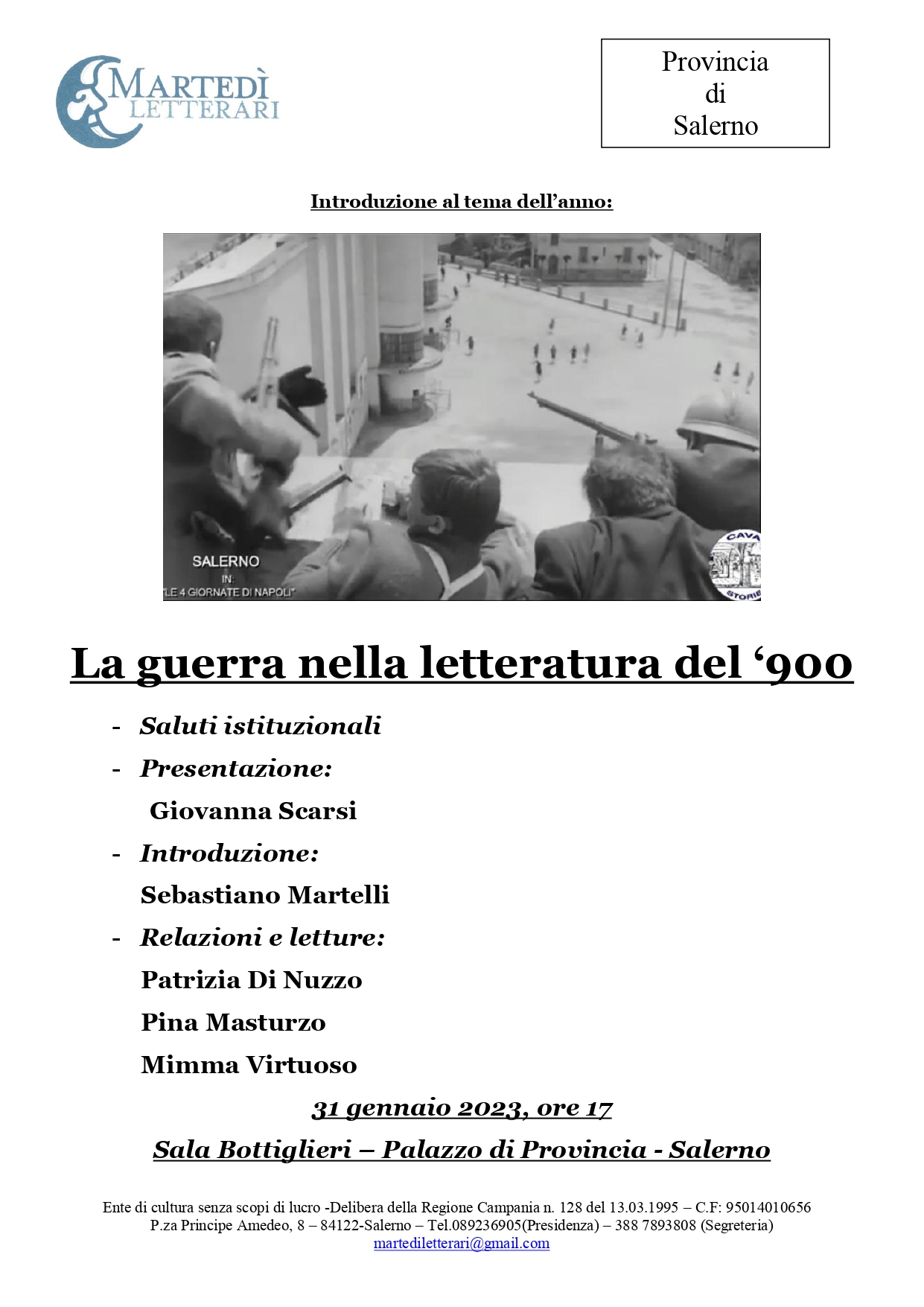 Salerno: Martedì Letterari, incontro “La guerra nella letteratura del ‘900”