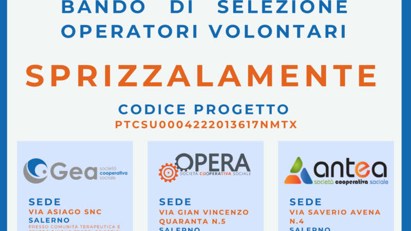 Salerno: Bando di selezione volontari Servizio Civile universale anno 2022