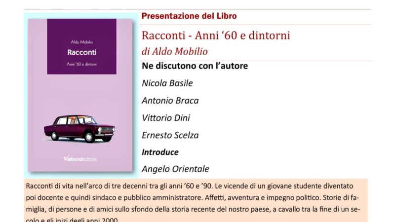 Salerno: Memoria in Movimento, presentazione libro “RACCONTI. Anno ’60 e dintorni” di Aldo Mobilio