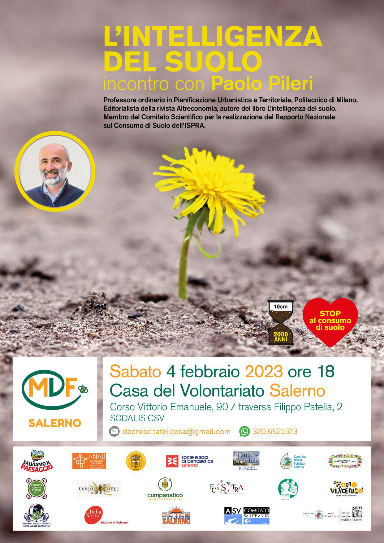 Salerno: Movimento Decrescita Felice, “L’intelligenza del suolo” incontro pubblico con Paolo Pileri 