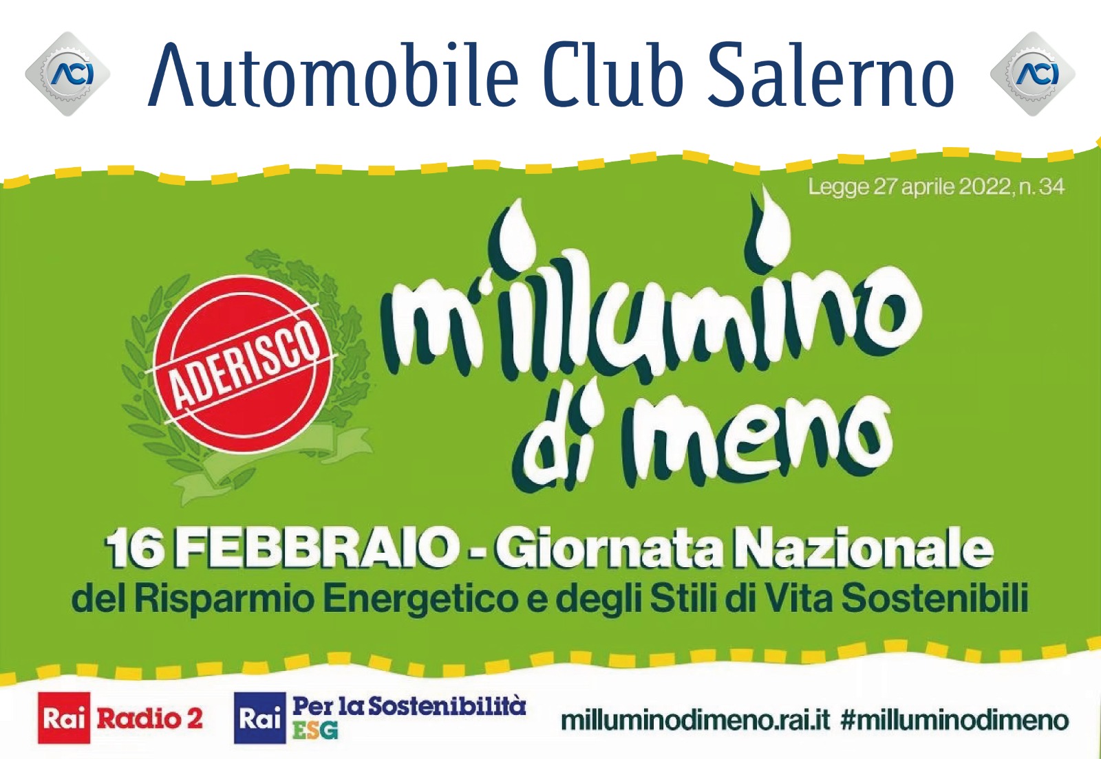 Salerno: Aci, adesione campagna “M’illumino di meno”