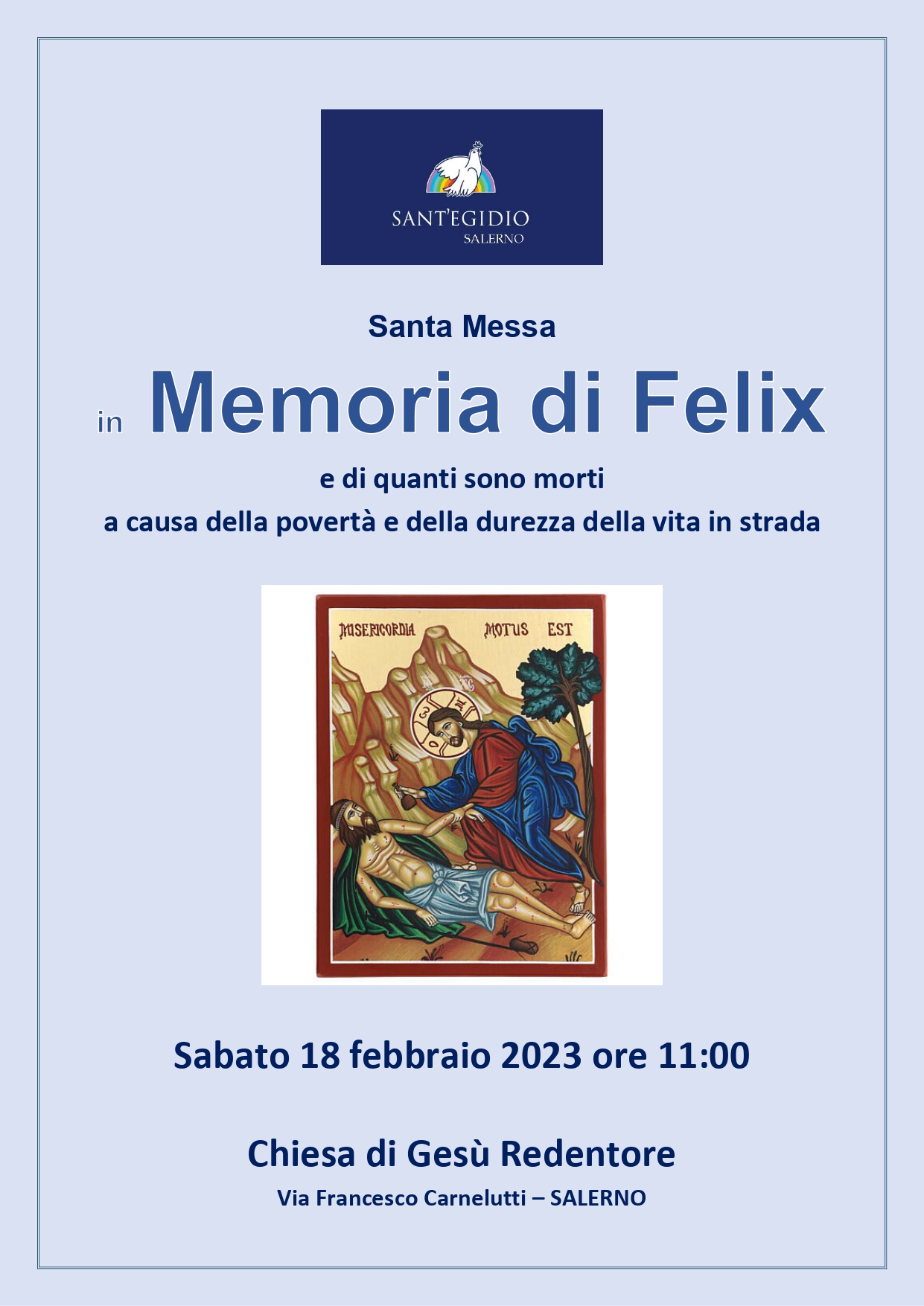 Salerno: Comunità Sant’Egidio, Santa Messa a suffragio di Felix e di clochard