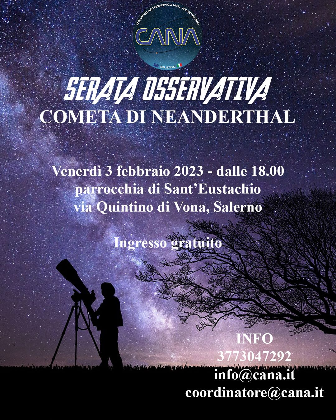 Salerno: Centro astronomico Cana, serata osservativa cometa di Neanderthal