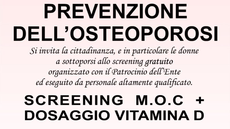 Vietri sul Mare: 8 Marzo, screening gratuito per prevenzione osteoporosi