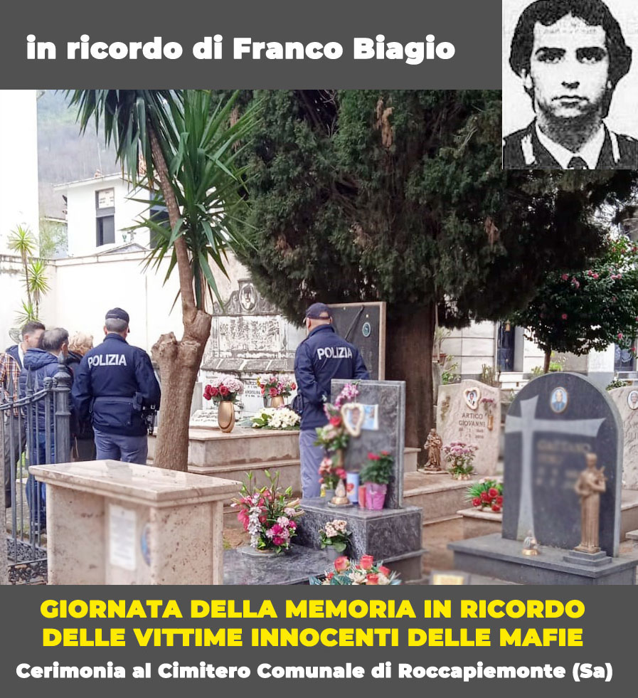 Roccapiemonte: Giornata memoria e impegno vittime innocenti mafie, ricordo poliziotto Franco Biagio