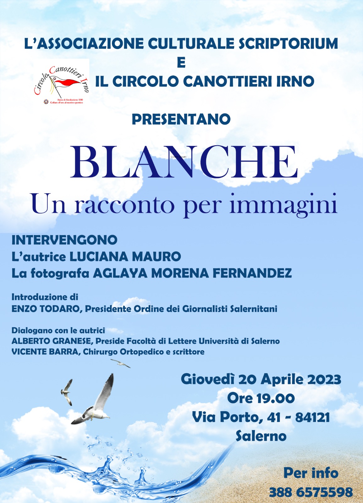 Salerno: presentazione “Blanche” di Luciana Mauro ai Canottieri Irno