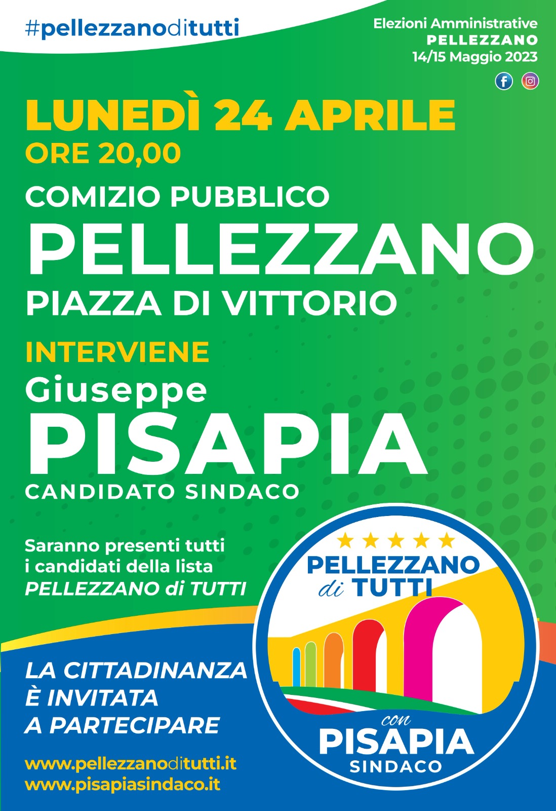 Pellezzano: Amministrative, candidato Sindaco Pisapia, comizio pubblico