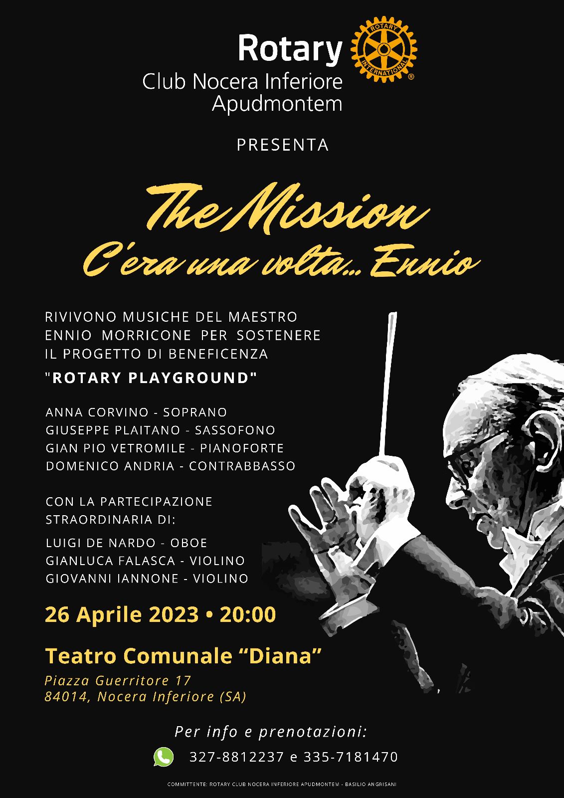 Nocera Inferiore: Rotary Club “The Mission – C’era una volta … Ennio” a Teatro Diana per solidarietà