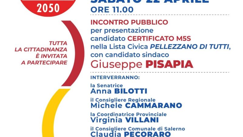 Pellezzano: Amministrative, M5S a sostegno candidato Sindaco Giuseppe Pisapia