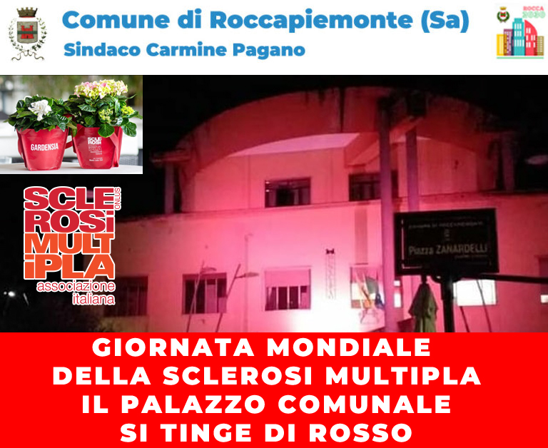 Roccapiemonte: Giornata Mondiale Sclerosi Multipla, in rosso Palazzo di Città
