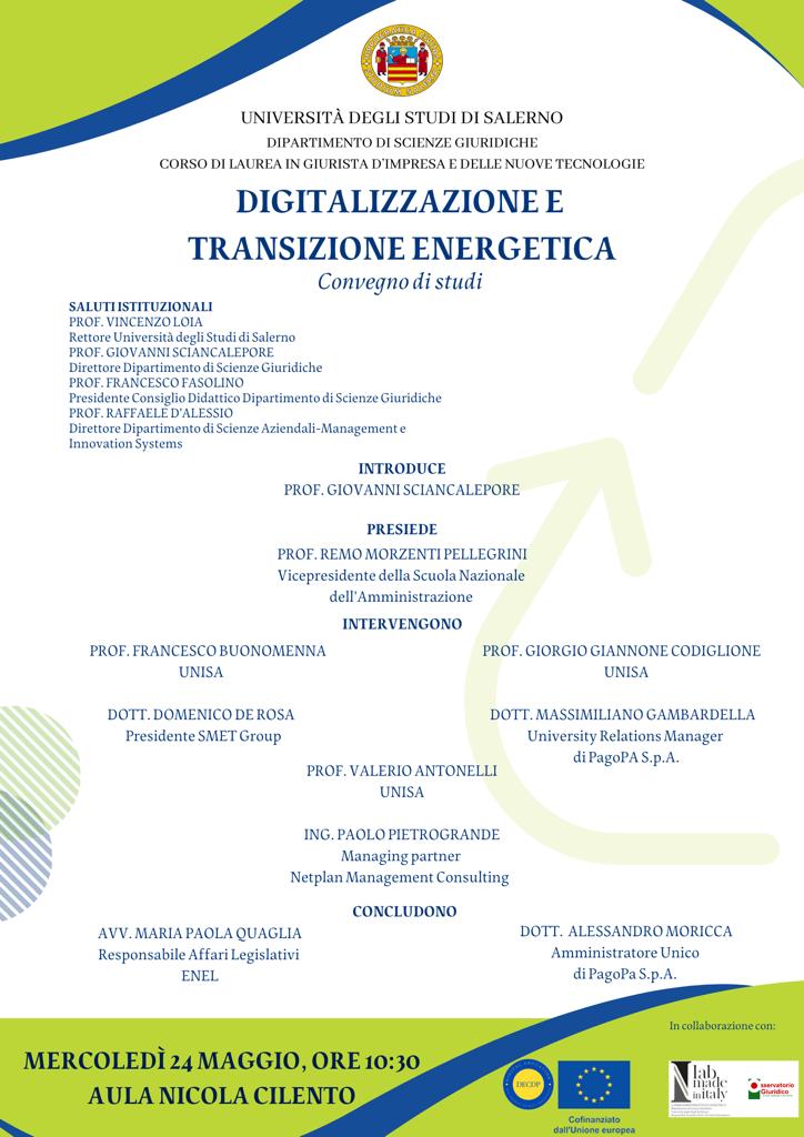 Salerno: all’ Ateneo, convegno “Digitalizzazione e transizione energetica”