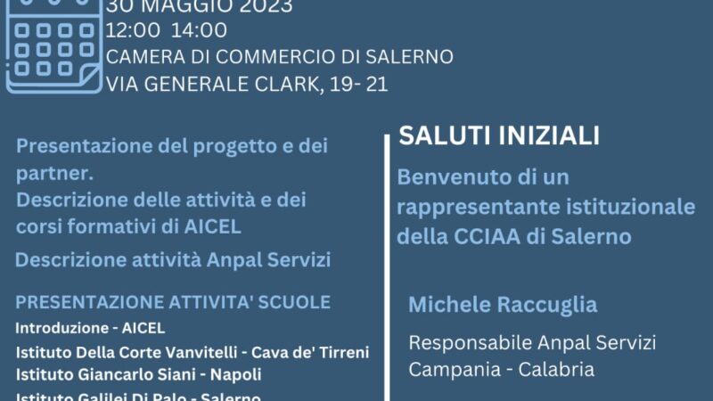 Salerno: Rete di scuole, presentazione progetto di Aicel e Anpal Servizi  