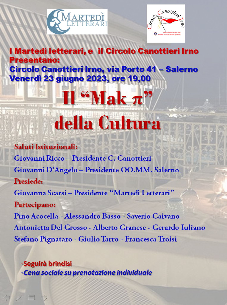 Salerno: Martedì Letterari, incontro “Mak P della cultura”