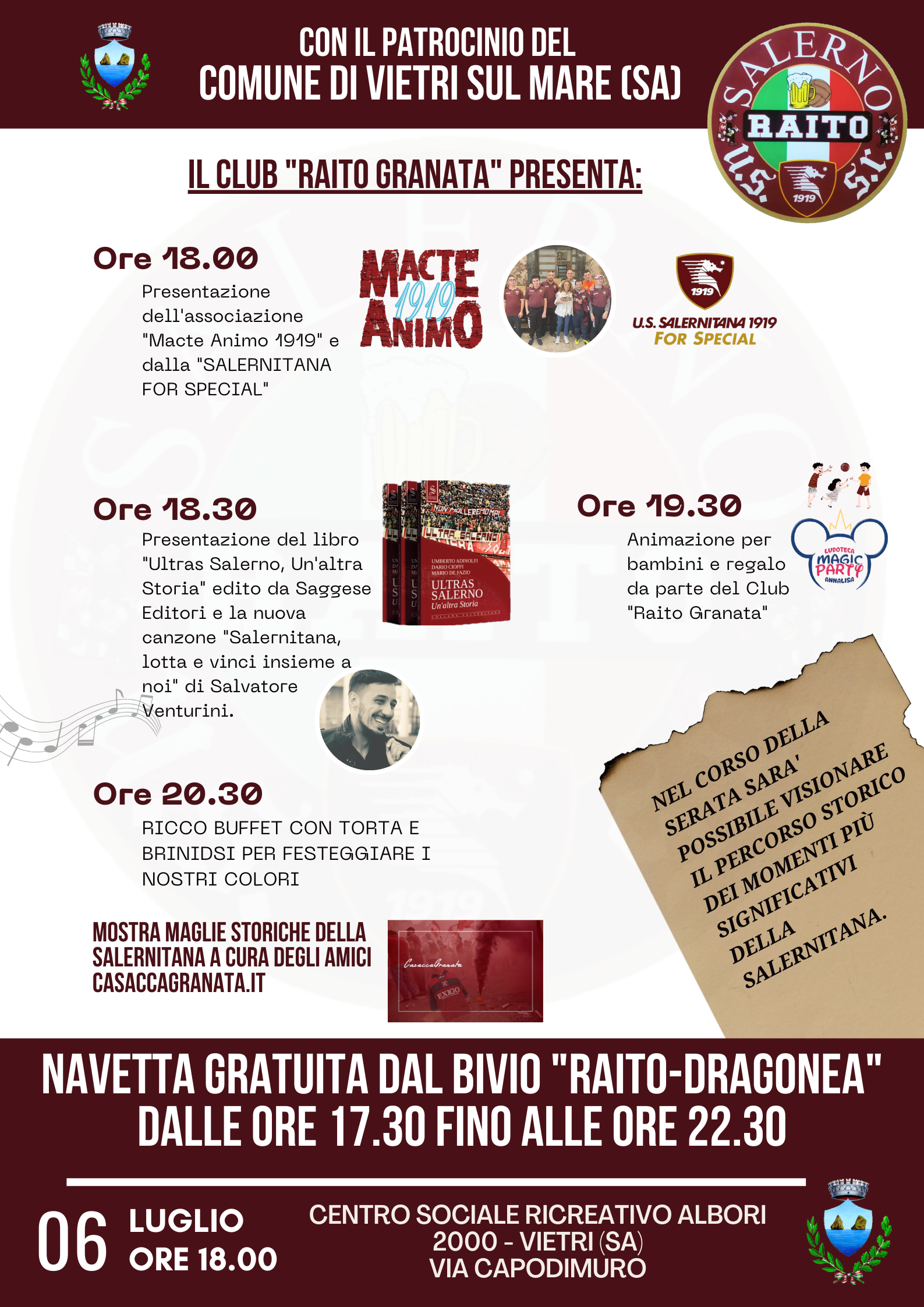 Vietri sul Mare: a Raito festa granata, presentazione libro “Ultras Salerno, un’altra storia”