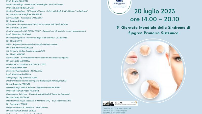 Salerno: all’Ordine dei Medici 9^ Giornata Mondiale Sindrome di Sjögren Primaria Sistemica ECM