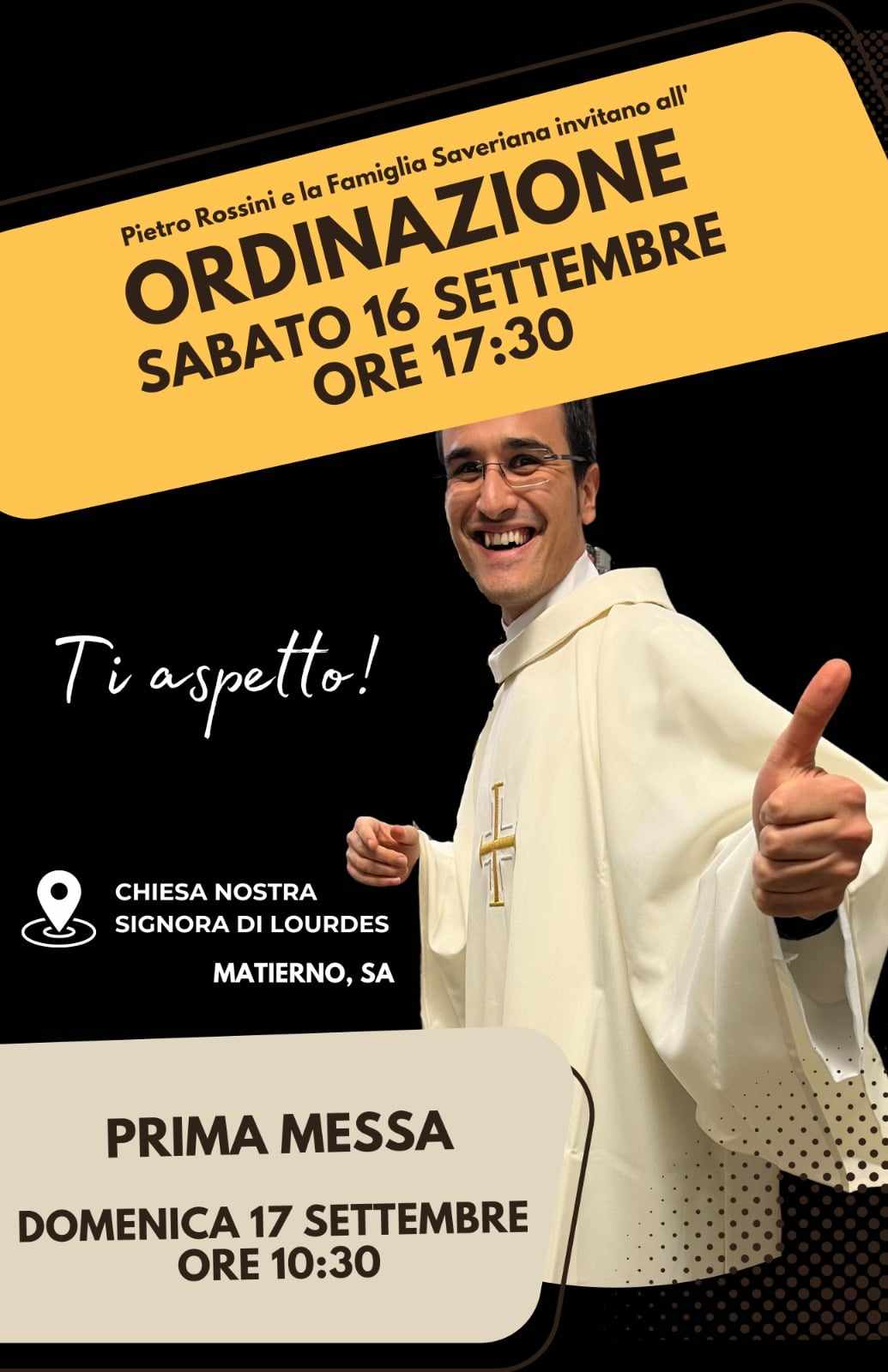 Salerno: ordinazione presbiteriale di Padre Pietro Rossini,  unico nuovo Missionario Saveriano italiano  negli ultimi 13 anni