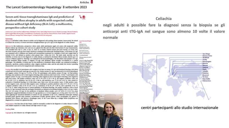 Salerno: Ateneo, studio su diagnosi di celiachia negli adulti senza endoscopia e biopsia