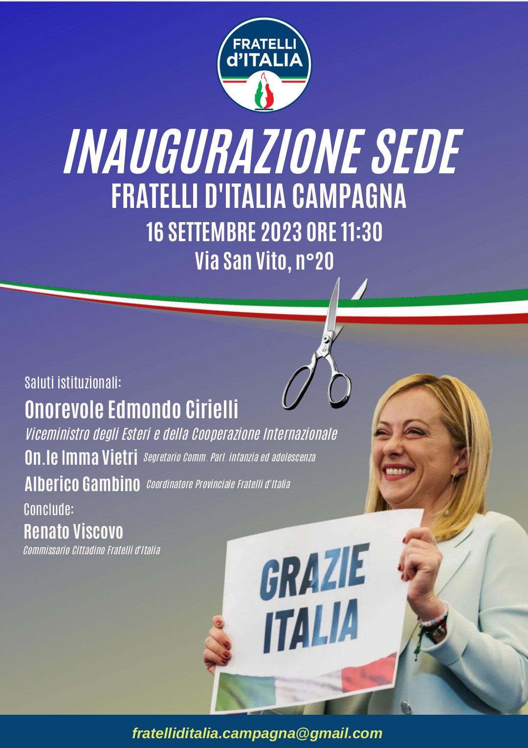 Campagna: FdI, inaugurazione nuova sede