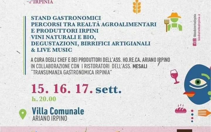 Irpinia: Ariano Bio Festival, weekend tra percorsi guidati, degustazioni e musica dal vivo alla Villa Comunale
