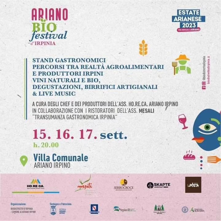 Irpinia: Ariano Bio Festival, weekend tra percorsi guidati, degustazioni e musica dal vivo alla Villa Comunale