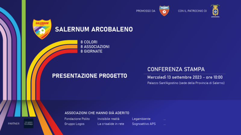 Salerno: Sport e sociale, presentazione progetto “Salernum Arcobaleno, 8 colori, 8 associazioni, 8 giornate”, conferenza stampa