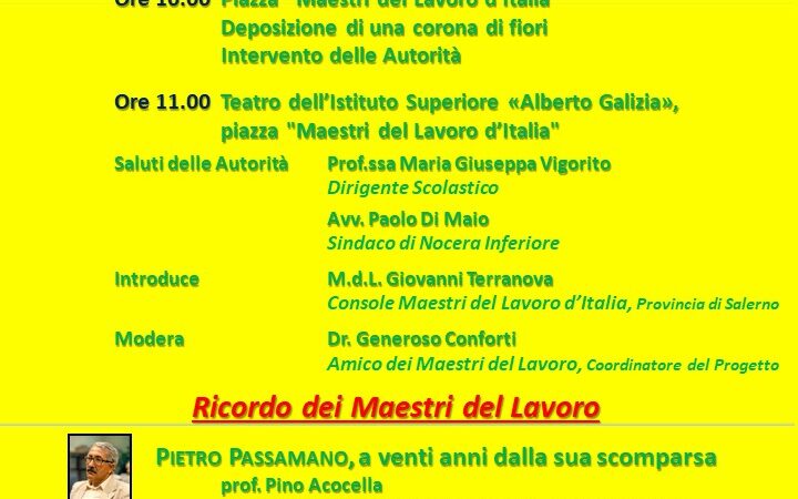 Salerno: centenario Maestri del Lavoro, iniziative Consolato 