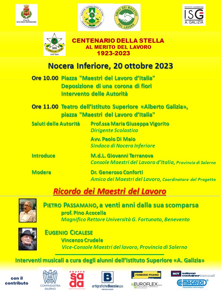 Salerno: centenario Maestri del Lavoro, iniziative Consolato 