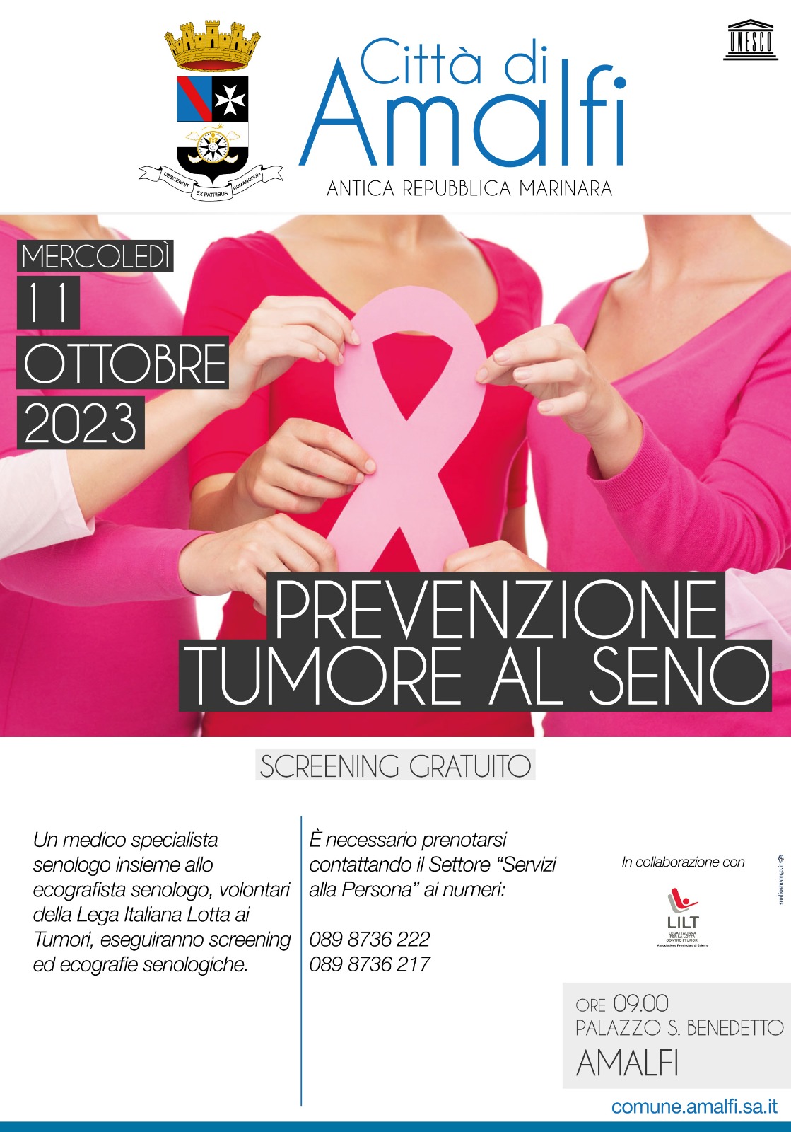Amalfi: Ottobre della prevenzione, screening gratuiti per osteoporosi, melanoma, tumore al seno