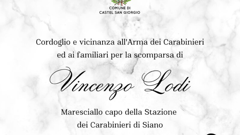 Castel San Giorgio: Sindaca Lanzara, cordoglio per decesso comandante Vincenzo Lodi