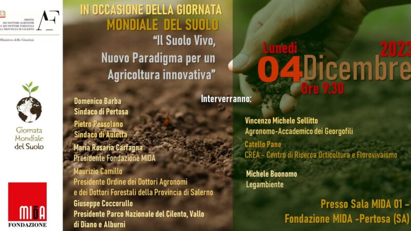 Pertosa: Fondazione MIdA, convegno “Il Suolo Vivo, nuovo paradigma per un’agricoltura innovativa”