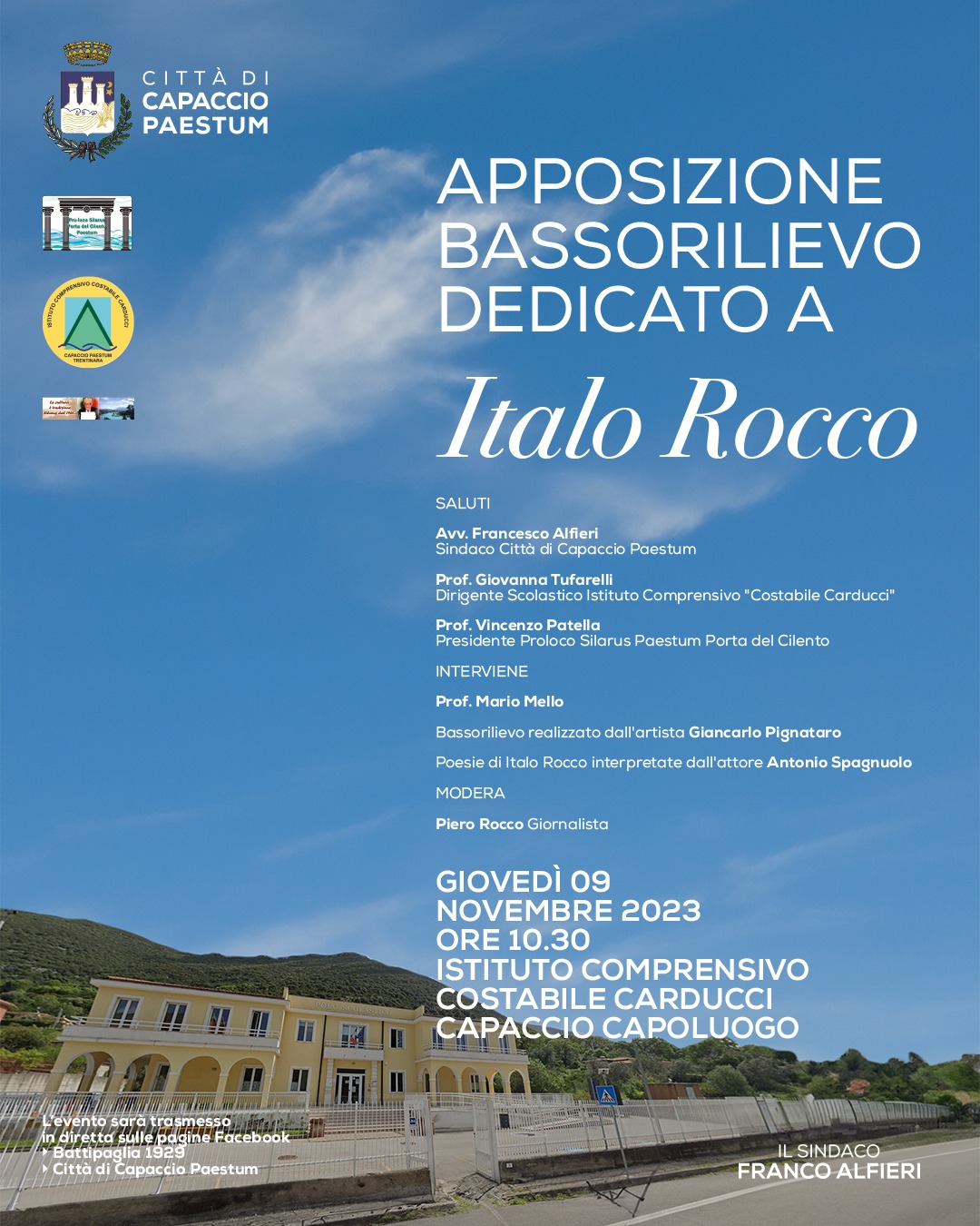 Capaccio Paestum: apposizione bassorilievo a Italo Rocco