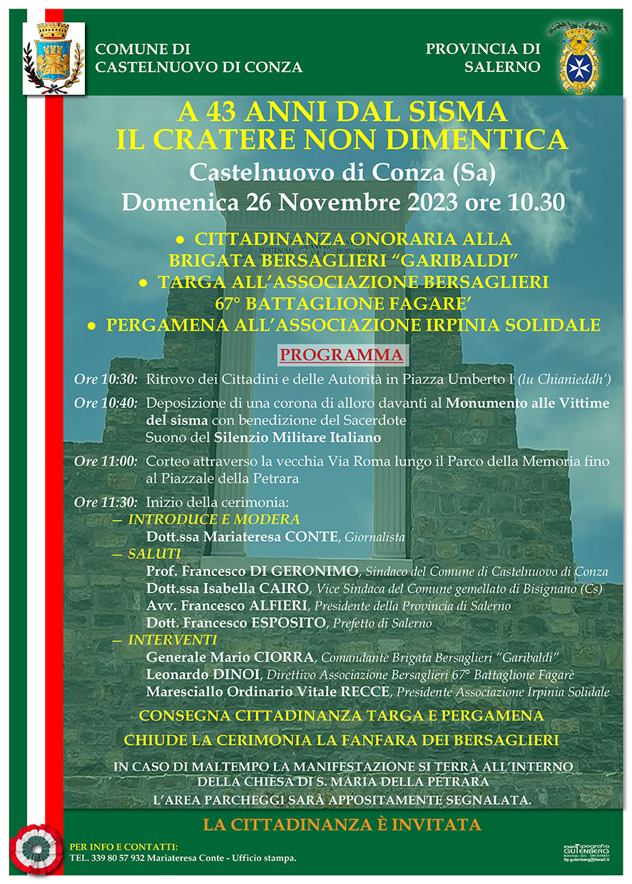 Castelnuovo di Conza: anniversario sisma 1980, incontro Sindaci e militari per omaggiare Bersaglieri  