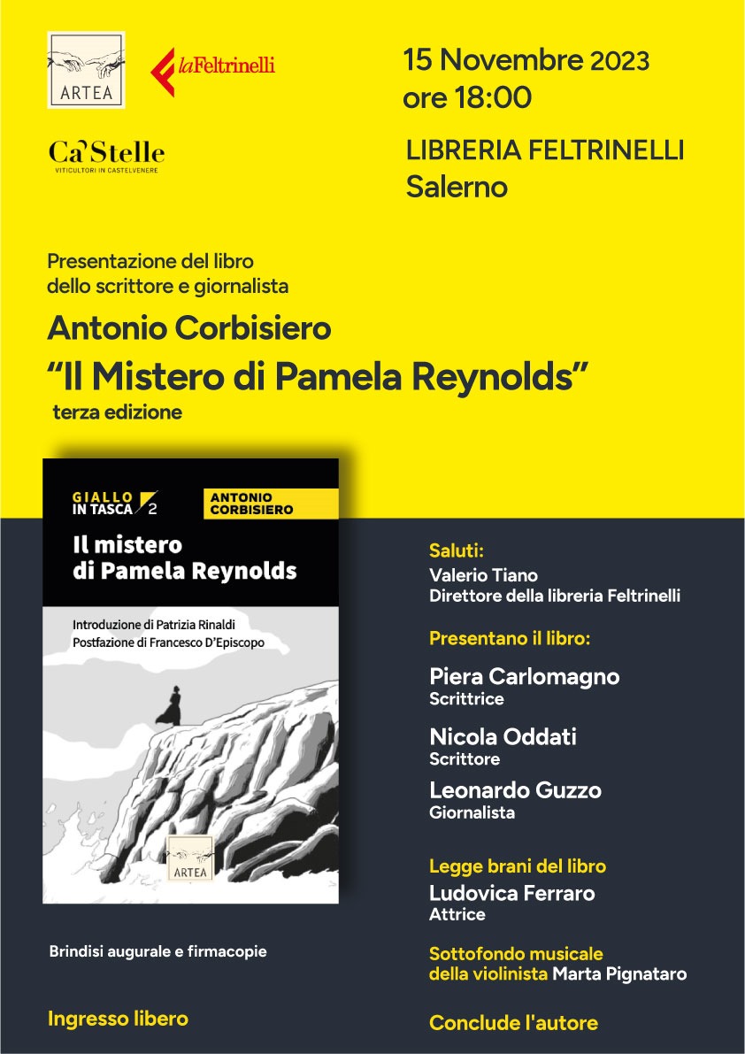 Salerno: “Il mistero di Pamela Reynolds”, presentazione libro di Antonio Corbisiero