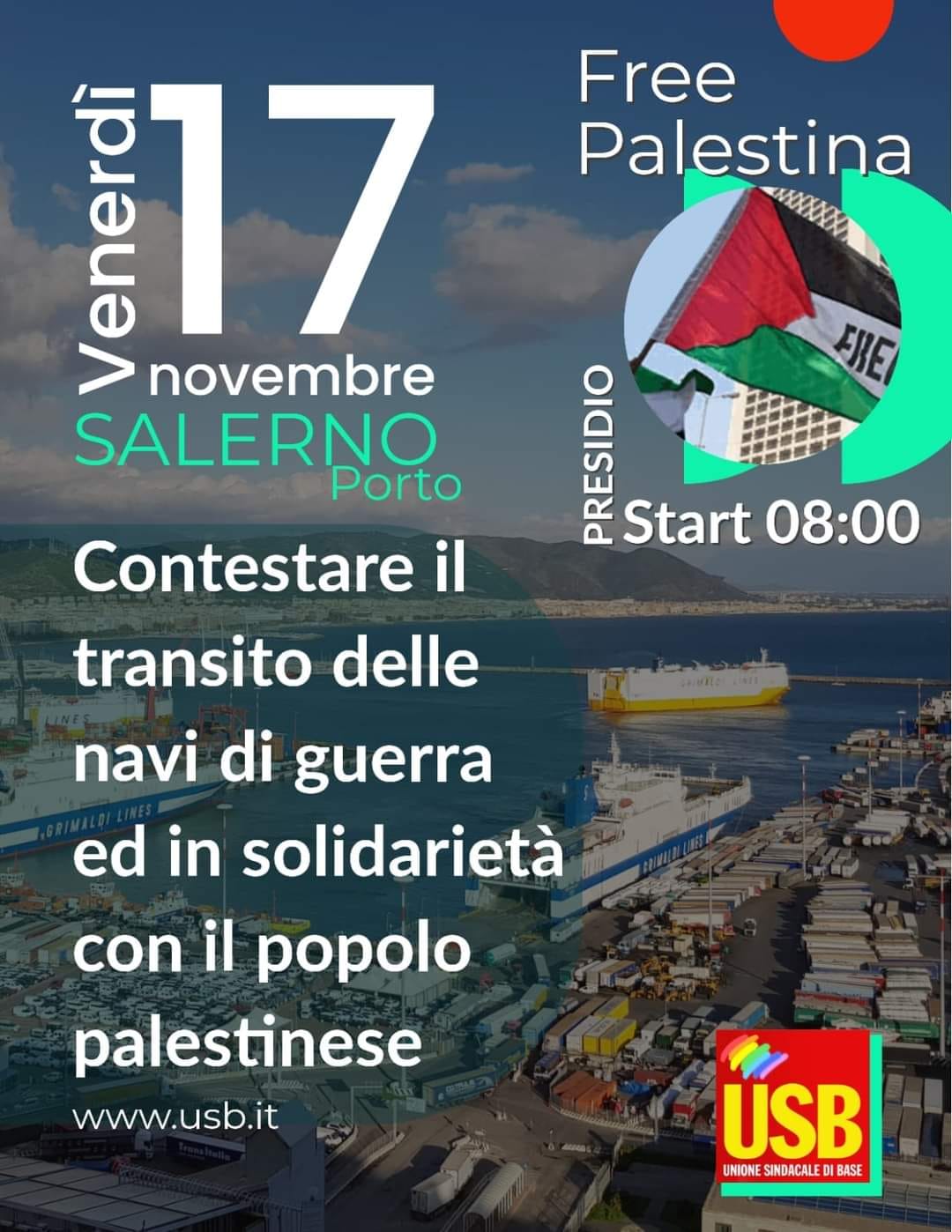 Salerno: USB, presidio a Porto contro eccidio palestinese