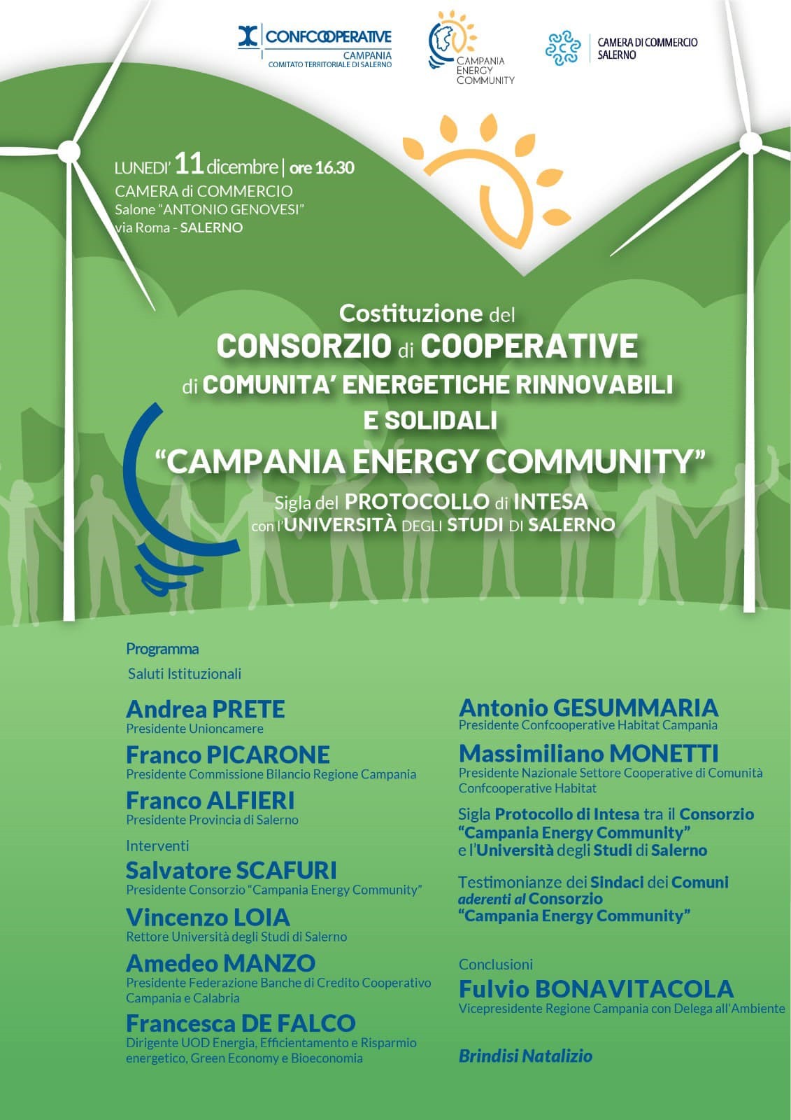Salerno: costituzione Consorzio Cooperative di Comunità Energetiche, Rinnovabili e Solidali “Campania Energy Community”, Protocollo Intesa con Università