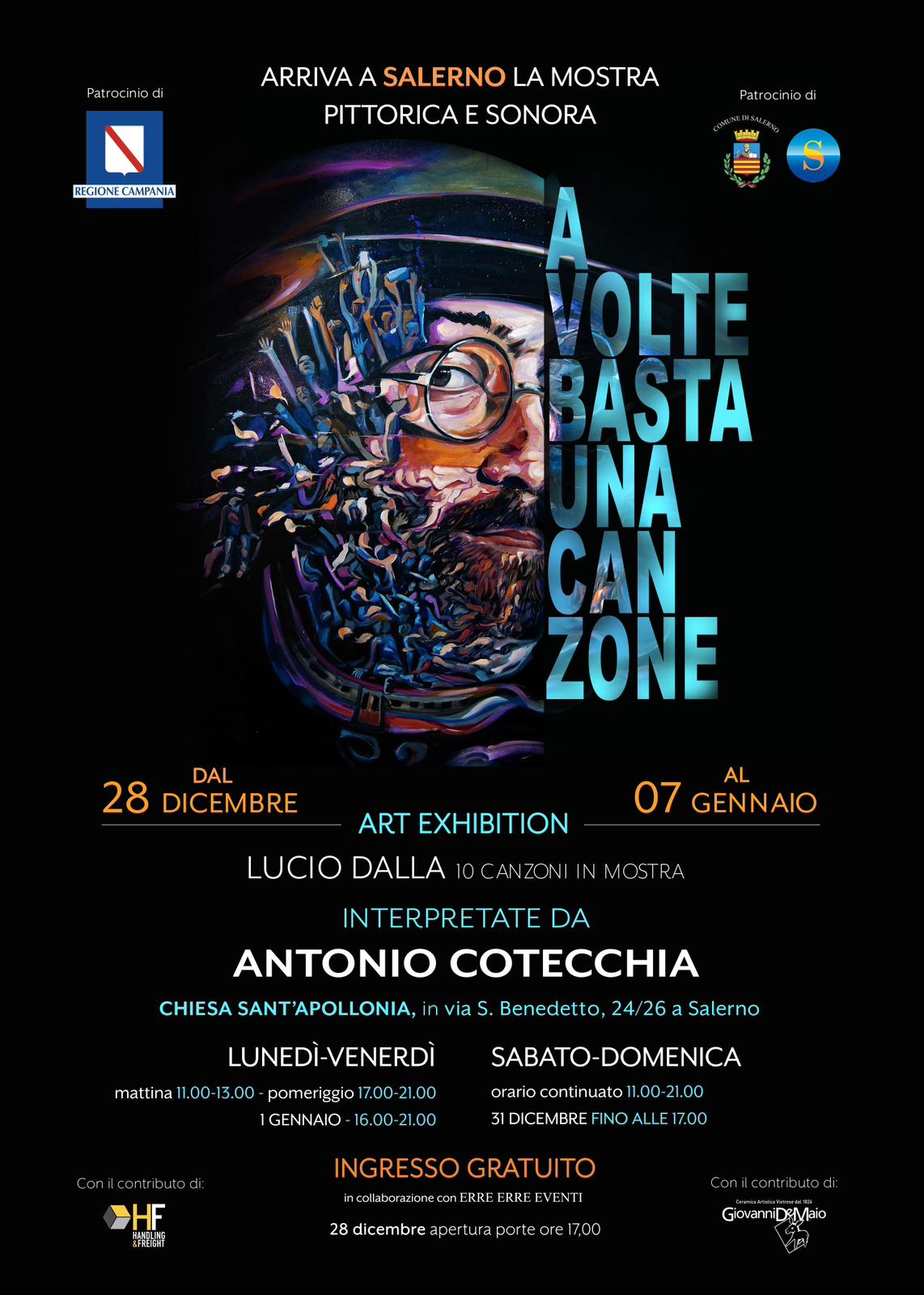 Salerno: “A volte basta una canzone”, inaugurazione mostra pittorica e sonora a Lucio Dalla di Antonio Cotecchia 