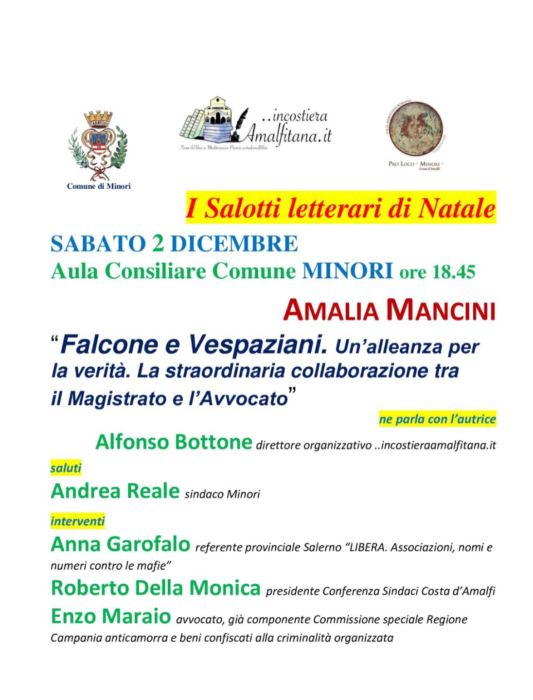 Minori: scrittrice Amalia Mancini presenta “Falcone e Vespaziani”