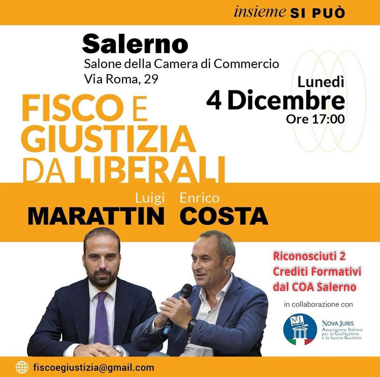 Salerno: a Camera di Commercio “Fisco e Giustizia da Liberali”, incontro con on. Marattin e on. Costa