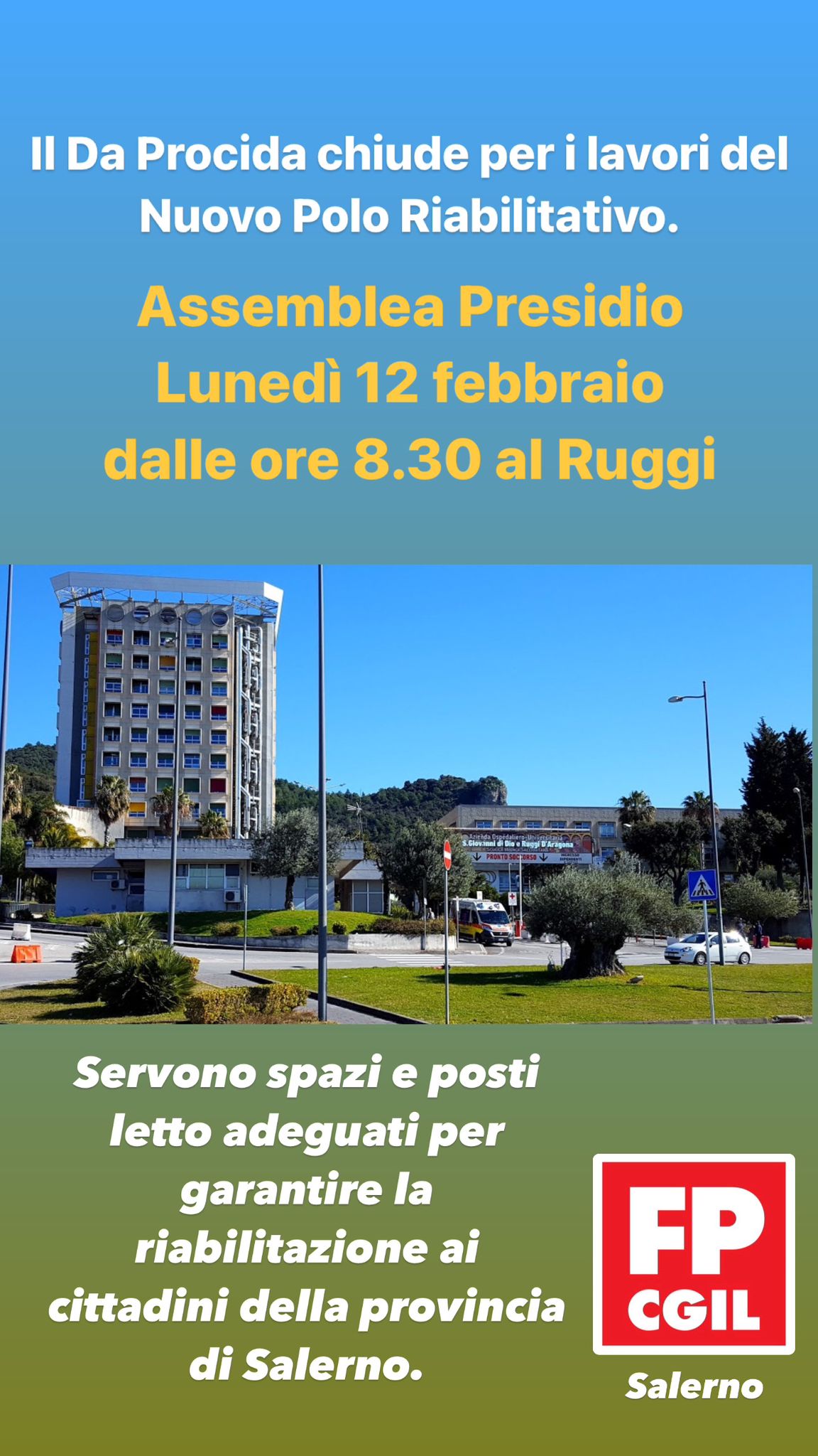 Salerno: Ospedale, FP Cgil, Presidio Assemblea presso “Ruggi”