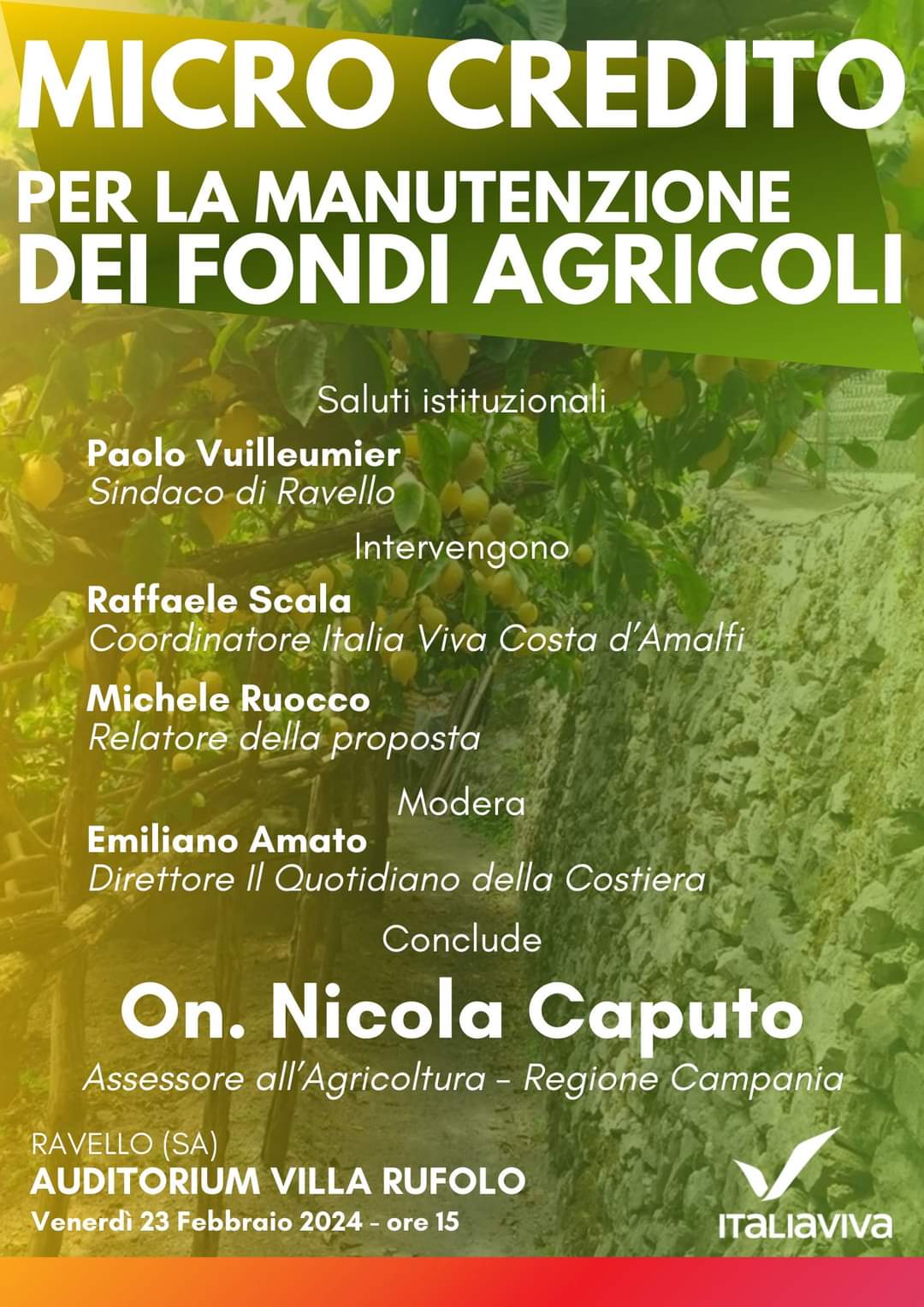 Ravello: incontro su micro credito per manutenzione fondi agricoli a Villa Rufolo