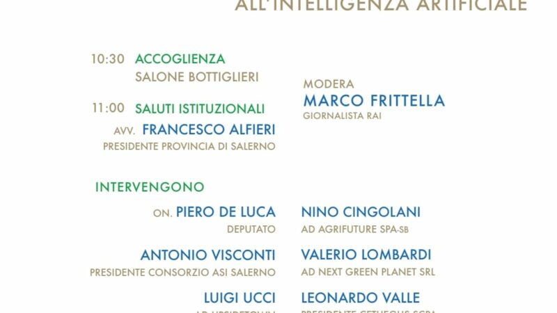 Salerno: a Palazzo Sant’Agostino, convegno “Dalle Comunità Energetiche all’Intelligenza Artificiale”