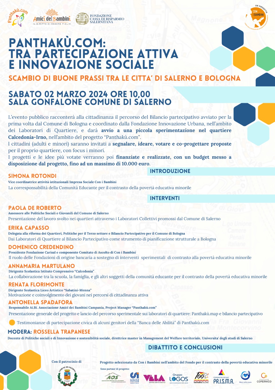 Salerno: ”Panthaku’.com” tra partecipazione attiva e innovazione sociale, scambio di buone prassi tra Salerno e Bologna, presentazione 