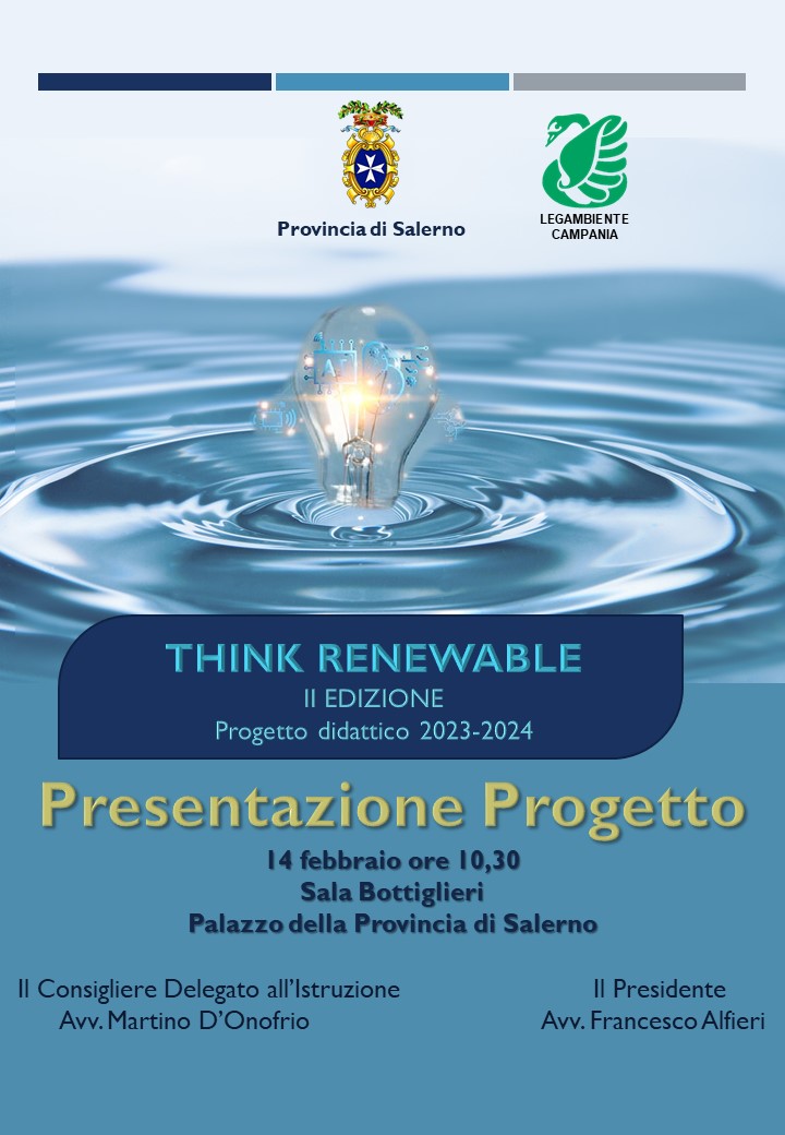 Salerno: a Palazzo Sant’ Agostino presentazione “Think renewable”