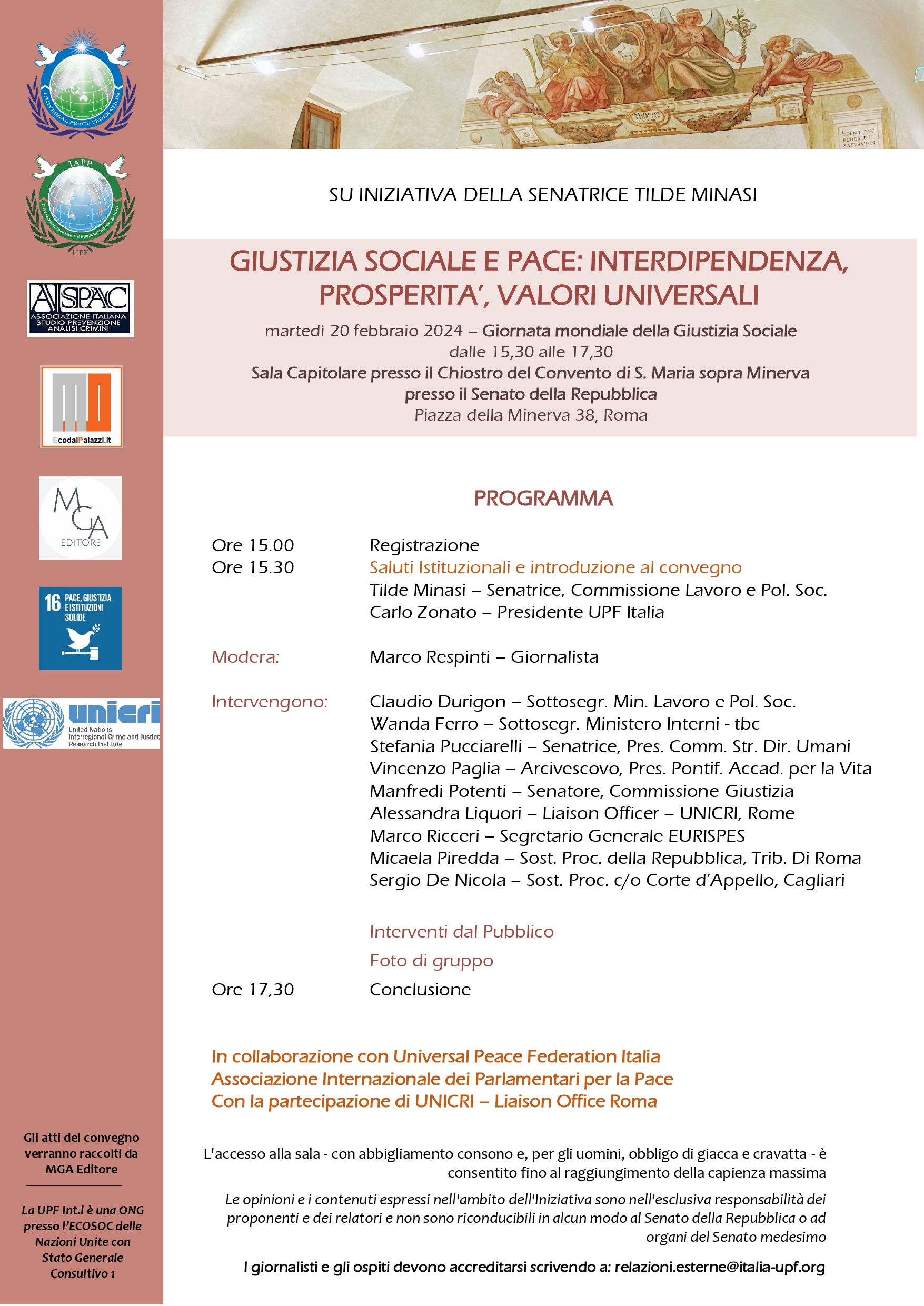 Roma: convegno su Giustizia sociale e sviluppo per pace e sicurezza  