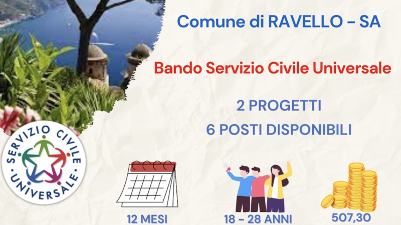 Ravello: prorogati termini per selezione operatori Servizio Civile a Comune