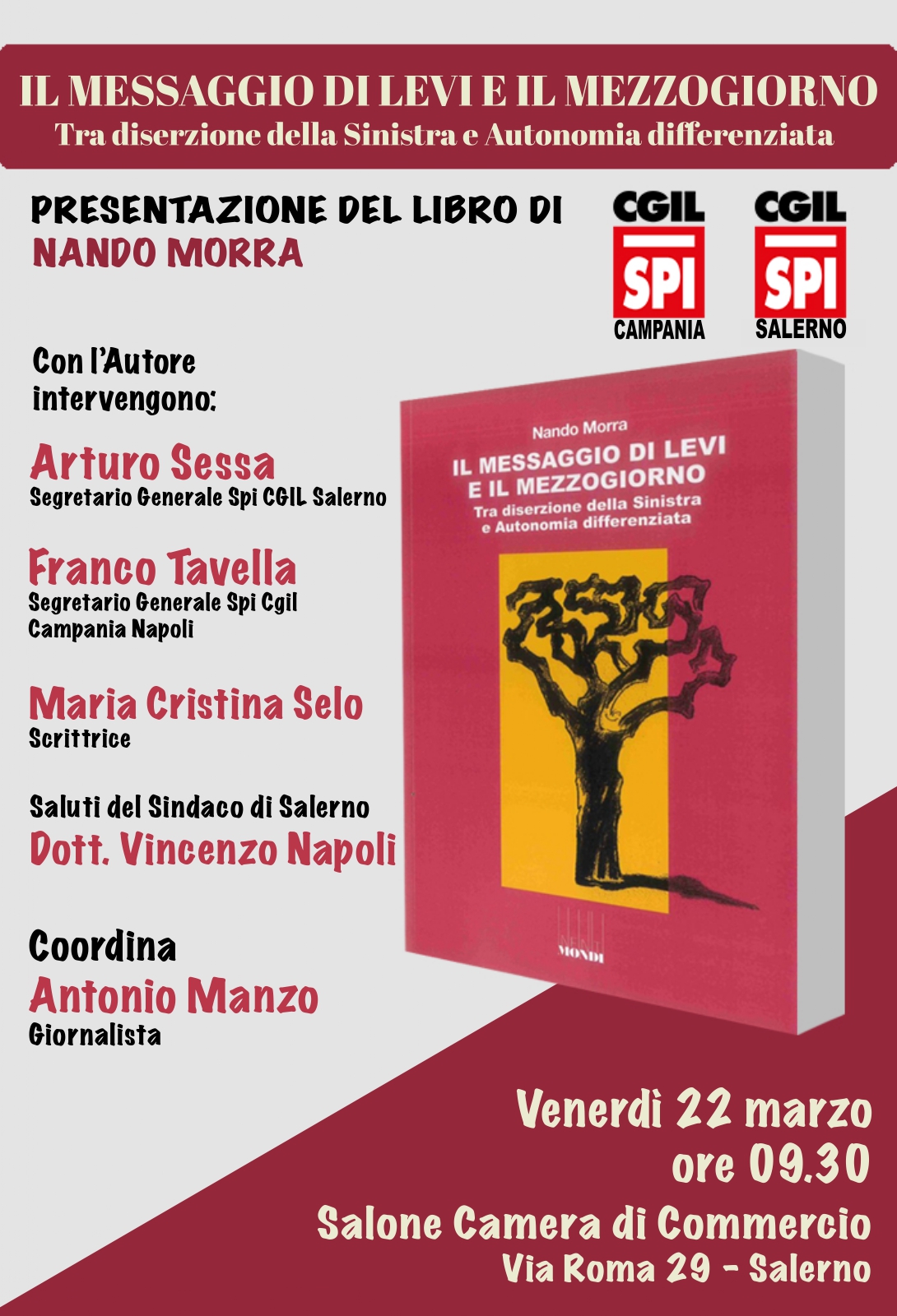Salerno: Cgil, presentazione libro di Nando Morra “Il messaggio di Levi e il Mezzogiorno” 